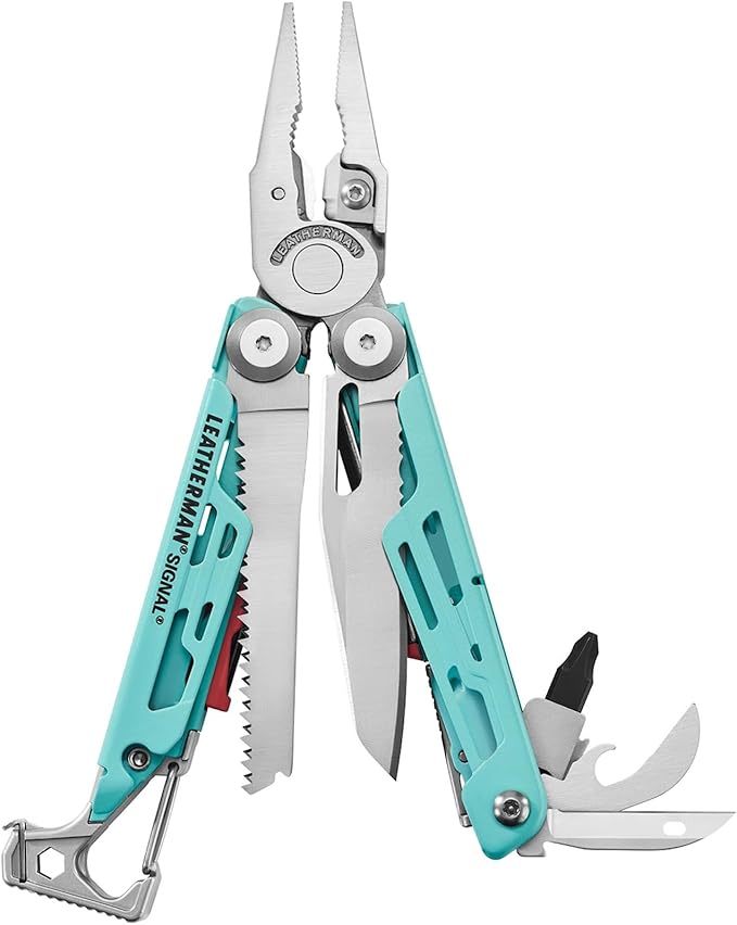 LEATHERMAN Signal 19-in-1 Multi-tool for Outdoors Camping Hiking Fishing Survival Durable &amp Lightweight EDC Made in the USA Aqua/Silver