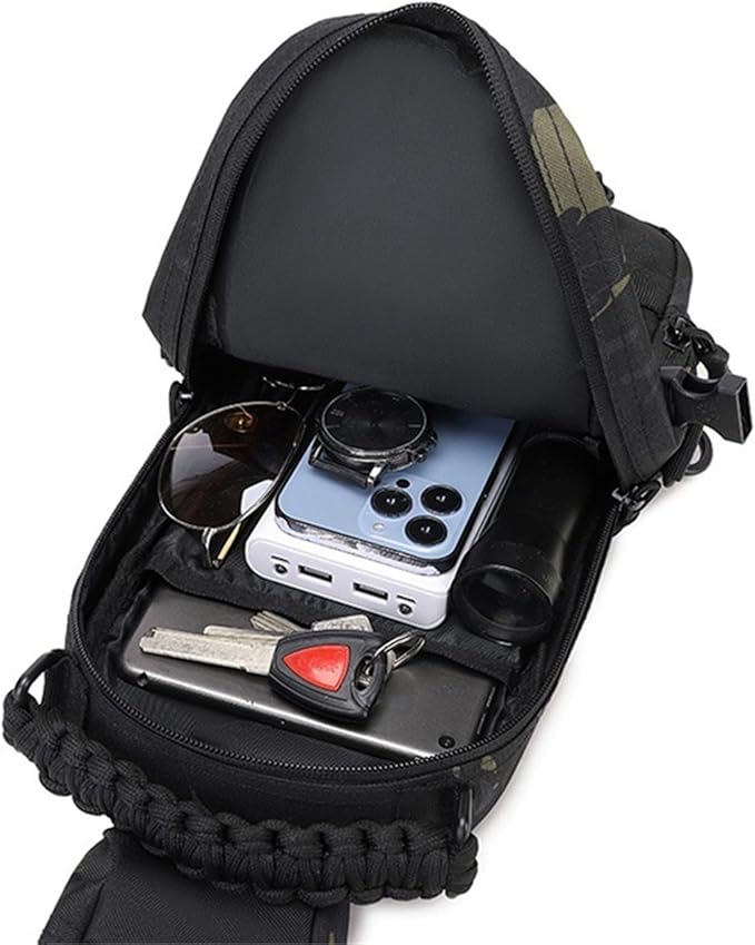 Jungle Leopard Tactical Fishing Chest Bag for Men Sports Shoulder Bags Molle Camping Climbing Hunting Fanny Pack(BLK)