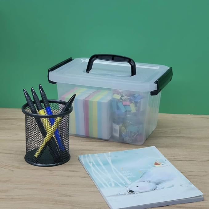 Ramddy 3.5 Quart Small Plastic Storage Box with Handles 6 Packs Clear Latching Bin with Lid