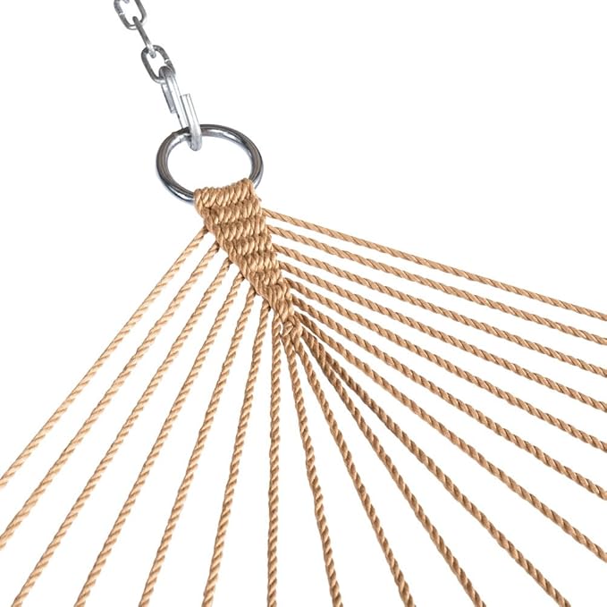 Lazy Daze Hammocks 10.5 FT Double 2 Person Caribbean Rope Hammock Hand Woven Polyester Hammock with Spreader Bars for Outside Outdoor Backyard Patio Poolside 450 LBS Capacity Tan