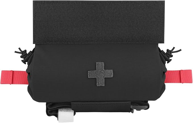PETAC GEAR Tactical First Aid Drop Dump Pouch Micro Medical Trauma Roll Up Drop Pouch EMT IFAK Sub Abdominal Carrying Bag with Hook-N-Loop(BK)