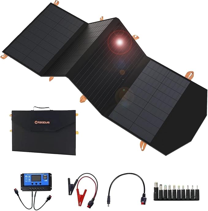 FlexSolar 120W Portable Solar Panel for 300/500/1000/1500W Power StationIP67 Waterproof Folding Solar Charger with USB C&amp2 USB A&amp18V DC Output Charge GeneratorCell PhonesPower Bank12V Car
