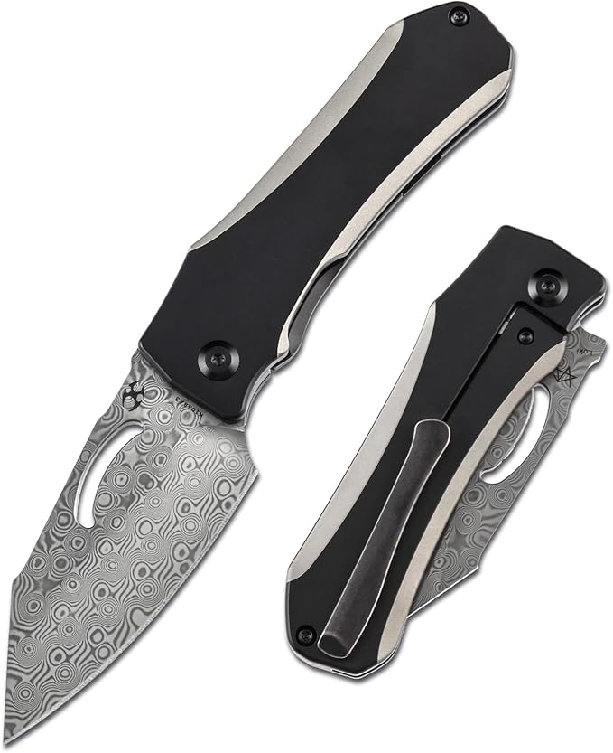 KANSEPT Loki Pocket Folding Knives for Men EDC Camping Folding Knife 2.99'' Damascus Blade Material Pocke Knife with Plain &amp Black Anodized Titanium Handle Everyday Carry K1058A3