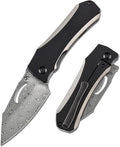 KANSEPT Loki Pocket Folding Knives for Men EDC Camping Folding Knife 2.99'' Damascus Blade Material Pocke Knife with Plain &amp Black Anodized Titanium Handle Everyday Carry K1058A3