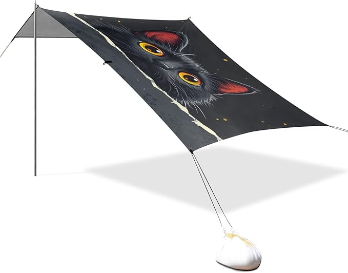 ALAZA Black Cat Beach Tent Sun Shelter UPF50+ Protection Beach Shade Canopy w/ 4 Sandbags for Outdoor Camping Fishing Backyard Fun Picnic 10x9 ft