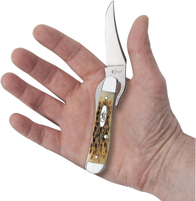 Case XX WR Pocket Knife Russlock Amber Jig Bone W/Sharpening Stone (61953L SS) - Length Closed: 4 1/4 Inches