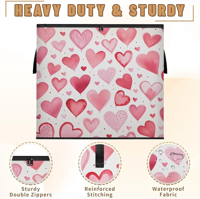 XL Large Clothes Storage with Lid Handle Valentine's Day Large Thick Clothes Blanket Storage Containers for Organizing Bedroom Closet Comforter
