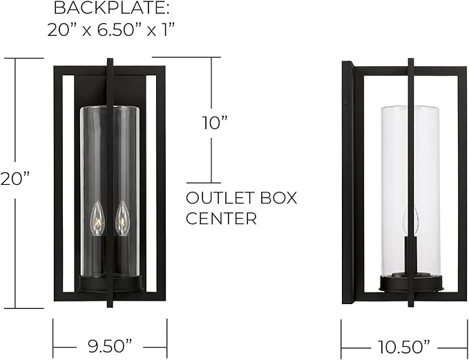 Capital Lighting 948221BK Kent Modern Vertical Line Clear Glass Cylinder Outdoor Wall Lantern 2-Light 120 Total Watts 20 H x 10 W Black
