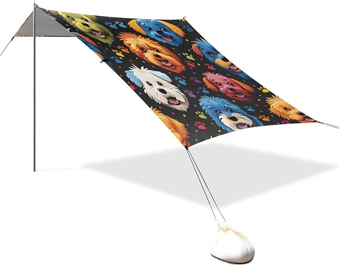 ALAZA Puppy Dog West Highland Terrier Beach Tent Sun Shelter UPF50+ Protection Beach Shade Canopy w/ 4 Sandbags for Outdoor Camping Fishing Backyard Fun Picnic 10x9 ft