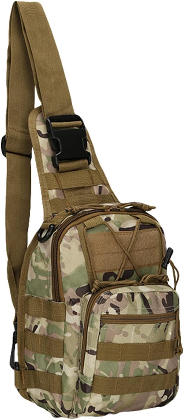 Tactical Crossbody Military Sling Bag Waterproof Oxford Shoulder Bag MOLLE Chest Bag Assault Back Pack One Strap Backpack for Outdoor Camp Hiking Cycling Running CP Camo