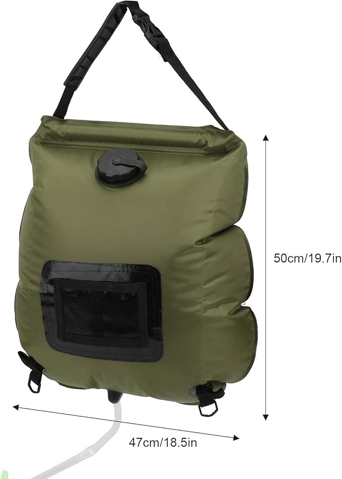 Outdoor Solar Heated Shower Bath Bag Portable Camping Water Storage Bags PVC Foldable Shower Bag with Thermometer and Mesh Pocket 20L Capacity for Hiking Travel Beach