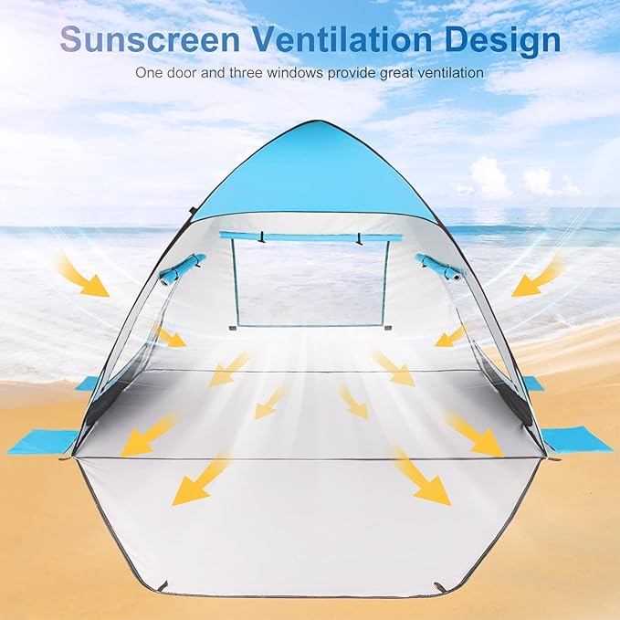 TOBTOS UPF 50+ Pop Up Beach Tent Easy Set Up Beach Umbrella Sun Shelter for 2-3 People UV Protection Portable Sunshade Baby Canopy Cabana Lightweight with Carry Bag