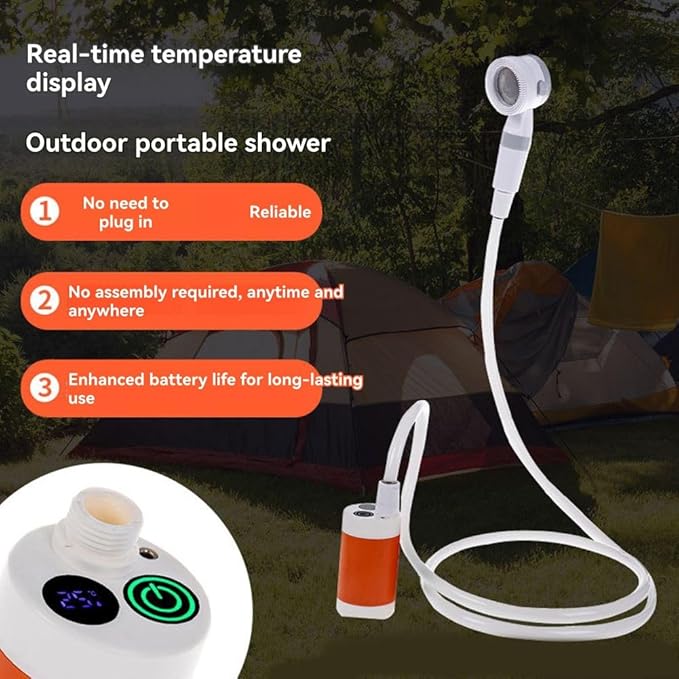 Portable Camping Shower Outdoor Electric Shower Pump Upgraded Rechargeable Model with Intelligent Digital Display