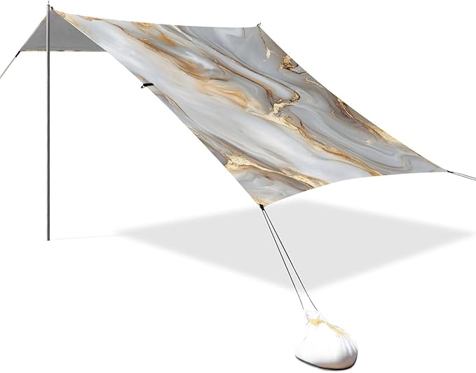 ALAZA White Gold Marble Pattern Beach Tent Sun Shelter Portable Canopy Sunshade for Outdoor Camping Picnics Backyard Fun 10x9 ft