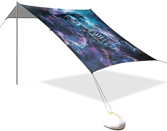 ALAZA Halloween Skull Magic Beach Tent Sun Shelter UPF50+ Protection Beach Shade Canopy w/ 4 Sandbags for Outdoor Camping Fishing Backyard Fun Picnic 10x9 ft