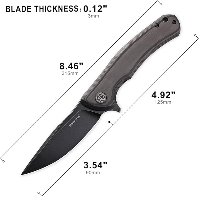 Petrified fish K110 Steel 949 Folding Knife G10 Handle Ceramic Ball bearings Camping Hunting Knives EDC tool (Black Stonewashed withCarbon fiber)
