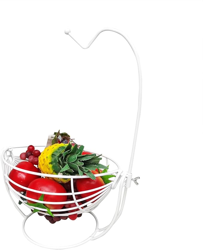 FixtureDisplays® Fruit/Vegetable Hammock with Banana Hanger Metal Basket White Rack Display Stand 12.9X7.5X19.8 21072-NPF-SL