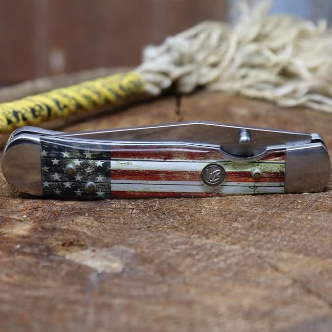 WHISKEY BENT HAT CO. Locking Trapper Folding Pocket Knife 4.125 Closed Length 440C Stainless Steel Blades (Patriot - Plain Edge)