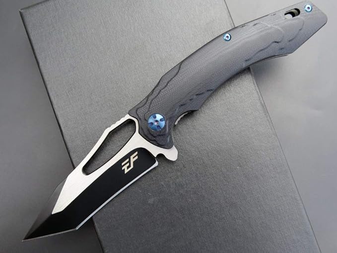Eafengrow EF915 Folding Knife D2 Steel Blade with Black-Oxide Coating G10 Handle with Ball Bearing Safe Open Flipper Knife Locking Liner and Pocketclip for Camping Work (Black)