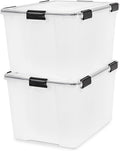 IRIS USA WeatherPro 74 Qt Storage Bins with Lids 2 Pack BPA-Free Plastic Gasket Box with Tight Latch and Seal Stackable Nestable Tote Tub - Clear/Black