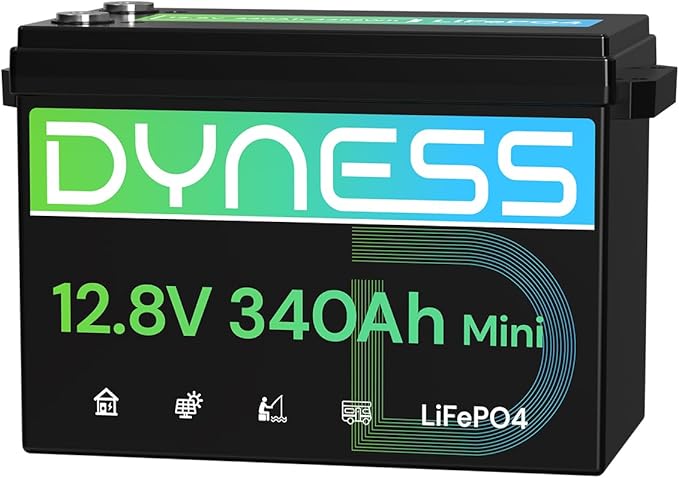 12V 340Ah Mini LiFePO4 Lithium Battery Max. 4352Wh Built-in 200A BMS with Low-Temp Protection 10 Years Lifetime 12.8 Volt Deep Cycles Battery for Rv Camping Home Solar System Off-Grid