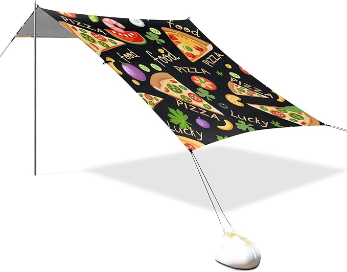 ALAZA Pizza Vegetables Pattern Beach Tent Sun Shelter Portable Canopy Sunshade for Outdoor Camping Picnics Backyard Fun 10x9 ft