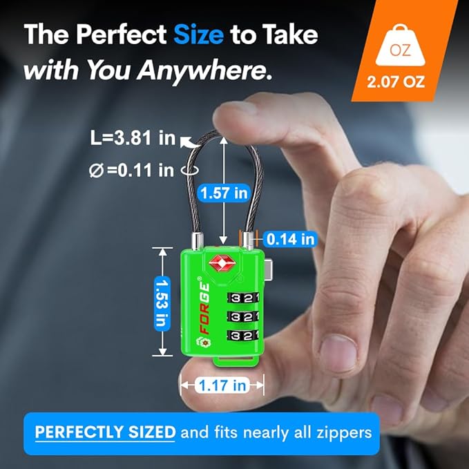 TSA Approved Cable Luggage Locks Re-settable Combination with Alloy Body (Green 4 Locks)
