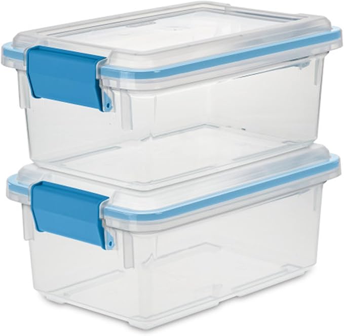 Sterilite 18-Pack Gasket Box Weather-Resistant Storage Bins with Latching Lids 7.5 Quart - Heavy-Duty Organizing Containers for Closet Bathroom and Office