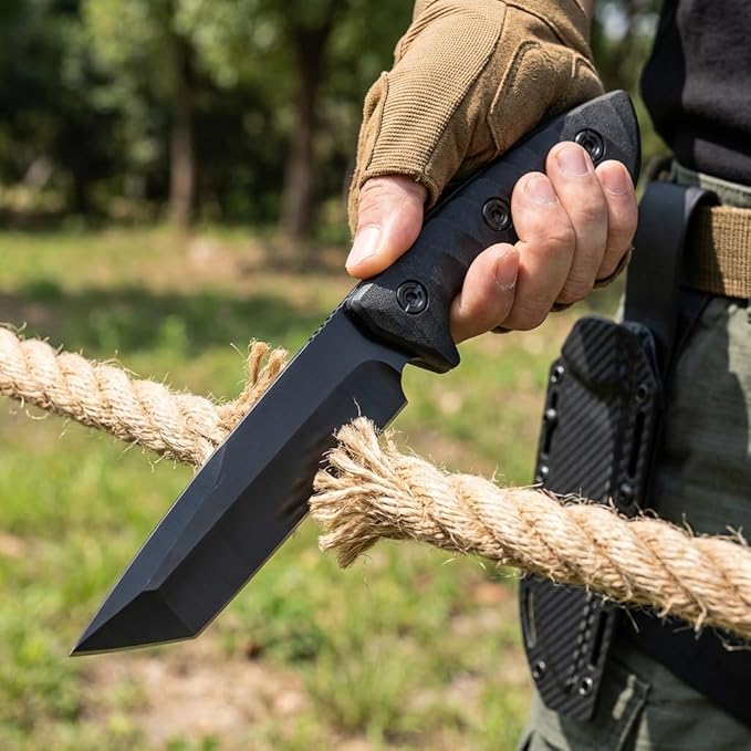 10 Fixed Blade Survival Knife with ABS Sheath - High Hardness Stainless Steel Tanto Blade Outdoor Utility Tool for Camping Hiking &amp Bushcraft - Ergonomic Lightweight Gear Black/Green (black)