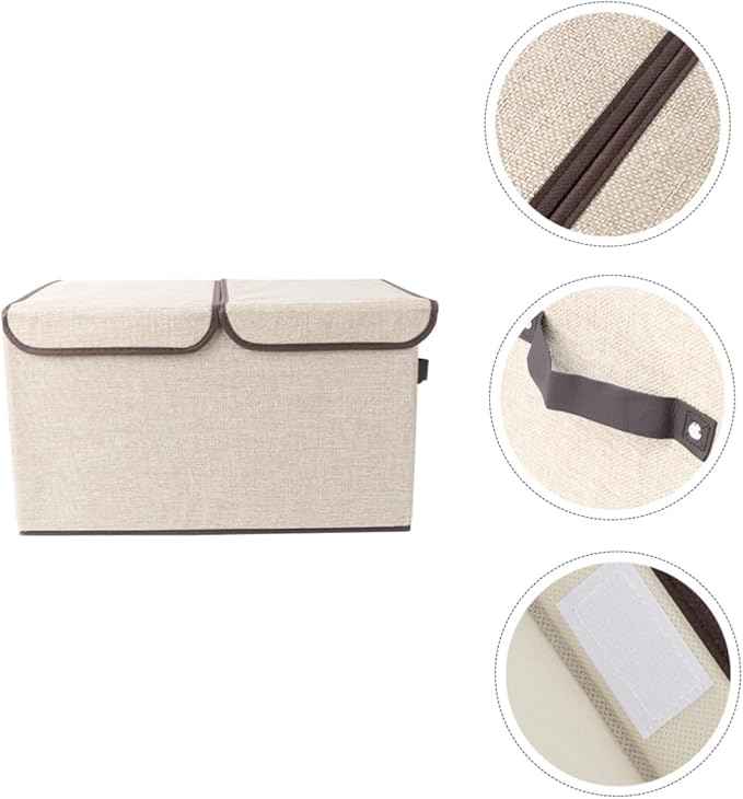 Luxshiny Large Storage Basket Lid with Handles Cotton Linen Storage Box Double Lids