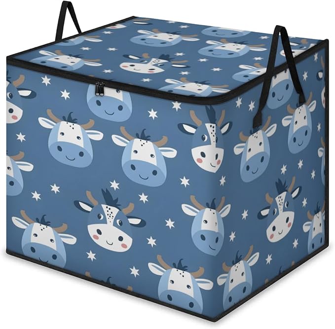 XL Large Clothes Storage with Lid Handle Cute Cow Large Thick Clothes Blanket Storage Containers for Organizing Bedroom Closet Comforter Organization Storage Funny Cow