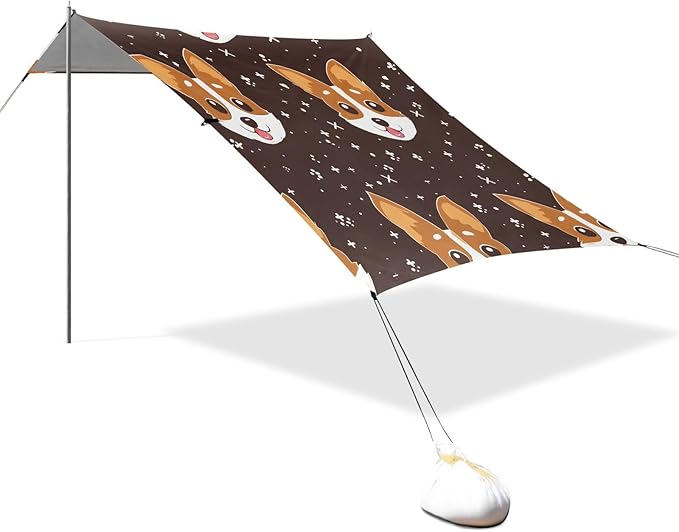 ALAZA Dog Cut Puppy Stars Beach Tent Sun Shelter UPF50+ Protection Beach Shade Canopy w/ 4 Sandbags for Outdoor Camping Fishing Backyard Fun Picnic 10x9 ft