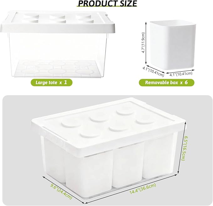 loobuu Plastic Storage Bins with Lids Art Craft Supply Organizer Box with Brush Pot Multipurpose Stackable Storage Containers for Organizing Tool Craft CrayonSewing(White)
