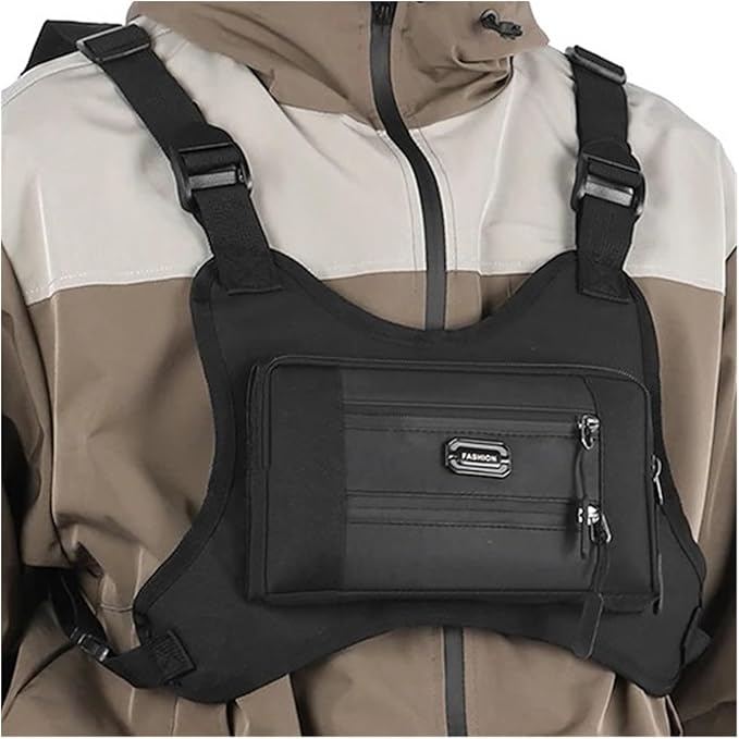 Genérico Tactical Chest BagCompatible for Men Running Front Vest Backpack Rig Outdoor Camping(Black B)