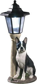 Bits and Pieces - Solar Dog Lantern-Solar Powered Garden Lantern - Resin Dog Sculpture with LED Light (Boston Terrier) - 13.5 Tall