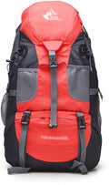 Outdoor multifunctional backpack 50 litre scientific mountaineering bag with reduced load suitable for hiking (Red)