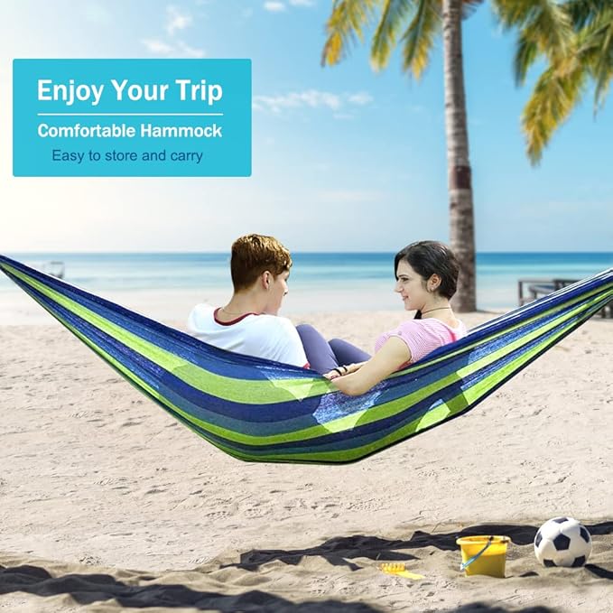 MOSFiATA Hammocks Portable Camping Hammock Upgraded 550lb Comfortable Fabric Hammock with Two Anti Roll Balance Beam and Sturdy Tree Straps for Camping Patio Backyard Outdoor （Blue Green）