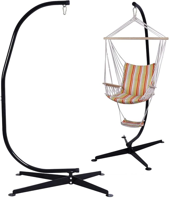 RELAX4LIFE Hammock Stand Heavy Duty Portable &amp Detachable C Stand for Hanging Hammock Air Porch Swing Chair Outdoor &amp Indoor Usage