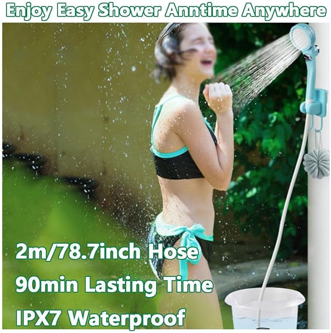 Portable Camping Shower 6000mAh Rechargeable Camping Shower with Intelligent Digital Display Outdoor Camp Pump 4 Spray Modes Camping Shower Pump for Hiking Travel Car Pet GreenB