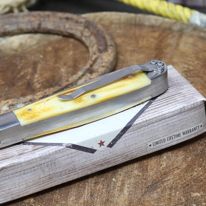 WHISKEY BENT HAT CO. Trapper Folding Pocket Knife with Hoofpick 4.125 Closed Length 440C Stainless Steel Blades (Smooth Burnt Bone)