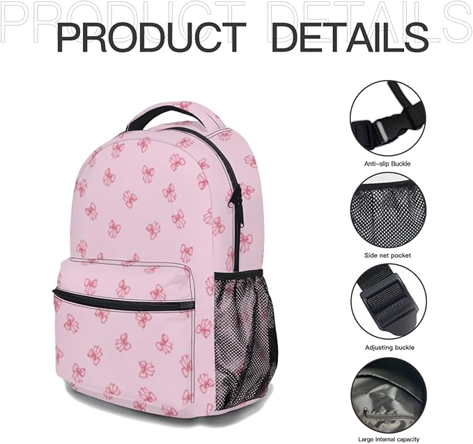 Kids Backpack for Girl Cute Pink Butterfly School Backpack Lightweight Bookbag with Front Zipper Pocket &amp Side Mesh Bottle Holder Large Capacity Student Backpack for Elementary Middle School