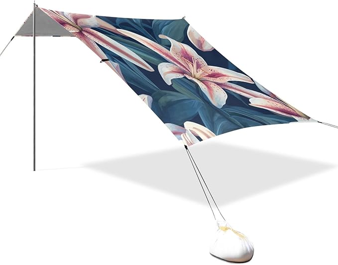 ALAZA Beautiful Pink Lily Beach Tent Sun Shelter Portable Canopy Sunshade for Outdoor Camping Picnics Backyard Fun 10x9 ft