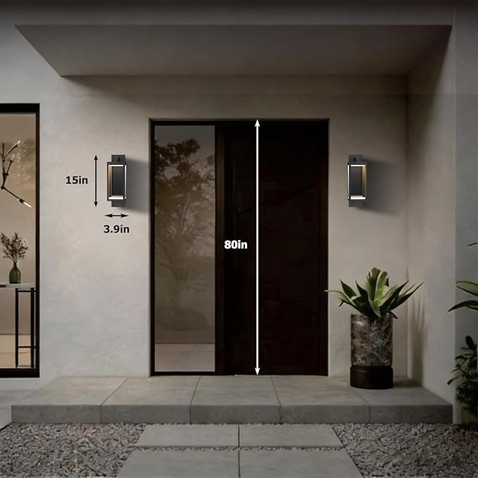 Outdoor Wall Light Fixtures 15” Exterior Waterproof Wall Lanterns Porch Sconces Lighting Modern Matte Black Outside Lights for Patio Front Door Entryway Garage