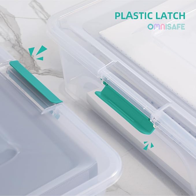Plastic Storage Bin with Lid Stackable Design Clip Box for Crafts Supplies and Office Items Container (4 Pack 10 Quart Green)