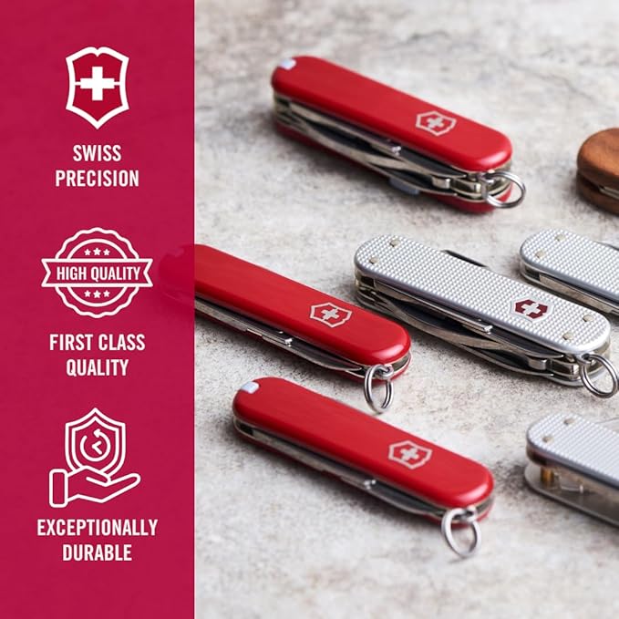 Victorinox Jetsetter Swiss Army Knife Compact 7 Function Swiss Made Pocket Knife with Scissors Magnetic Phillips Screwdriver and Key Ring – Red