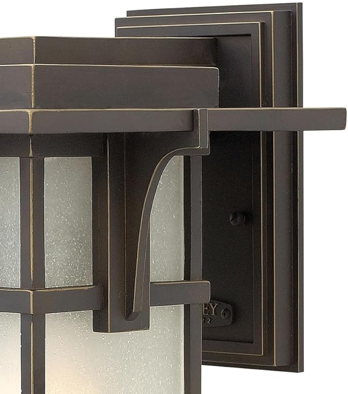 Hinkley Manhattan Single Light Outdoor Wall Mount Lantern Aluminum Etched Seedy Glass Panels Craftsman Style Oil Rubbed Bronze Finish