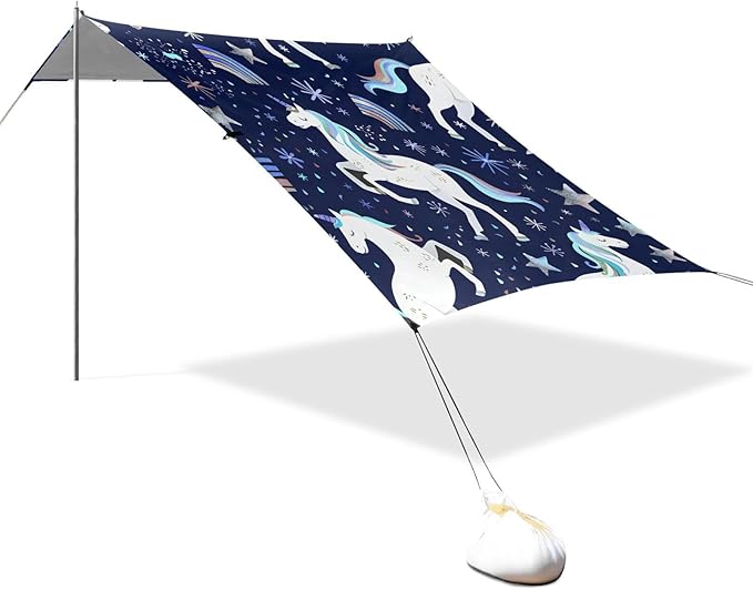 ALAZA Repeating White Unicorns Rainbows Pattern Beach Tent Sun Shelter Portable Canopy Sunshade for Outdoor Camping Picnics Backyard Fun 10x9 ft