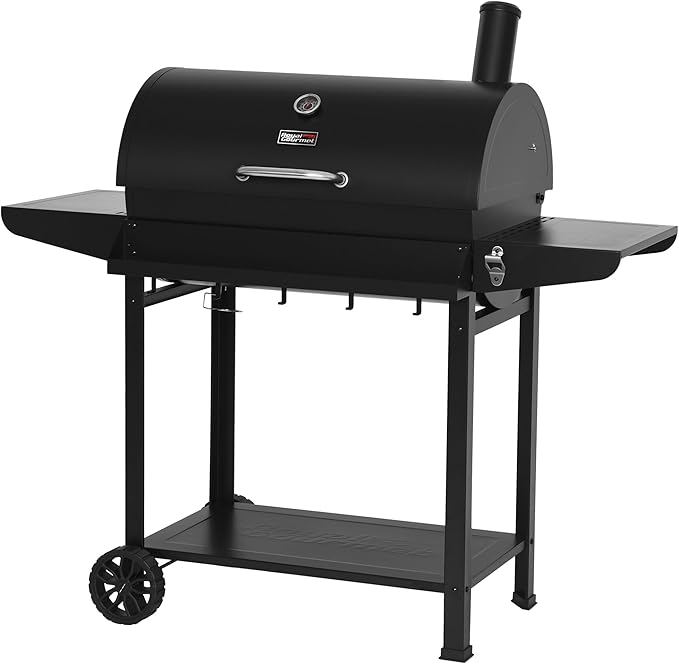 Royal Gourmet CC1830T 30-Inch Barrel Charcoal Grill with Warming Rack &amp Front Storage Basket Outdoor BBQ Grill with 627 sq. in. Grilling Area for Backyard Barbecue Cooking Party Black