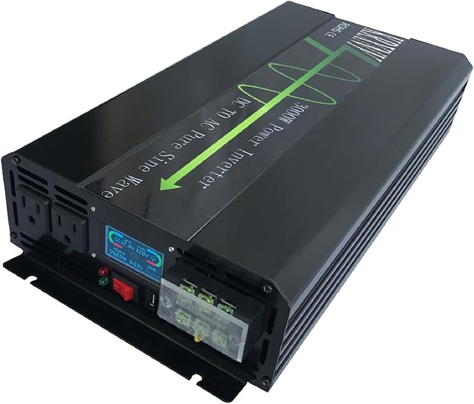 3000W Pure Sine Wave Power Inverter 12V DC to 120V AC Converter 60HZ for Car/Home Solar System with USB Port LCD Display