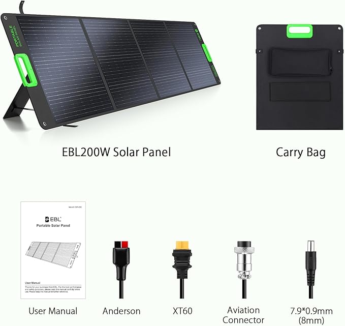 200W High Efficiency ETFE Foldable Solar Panel for Portable Power Station IP65 Waterproof Solar Charger with Kickstands DC XT60 &amp Anderson Outputs for Outdoor RV Camping Emergency Blackout